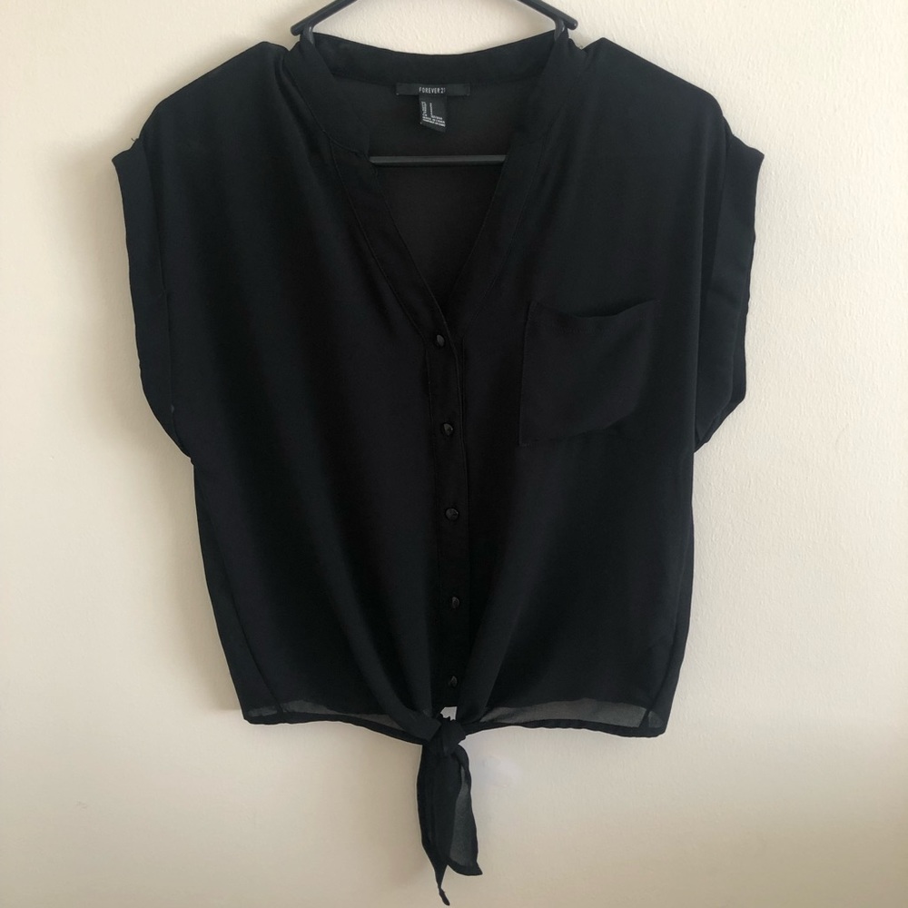 Forever 21 Sheer Button Down Top Black